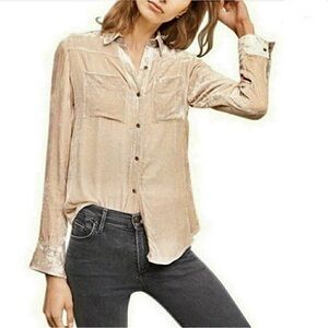 Anthro Holding Horses cream velvet shirt